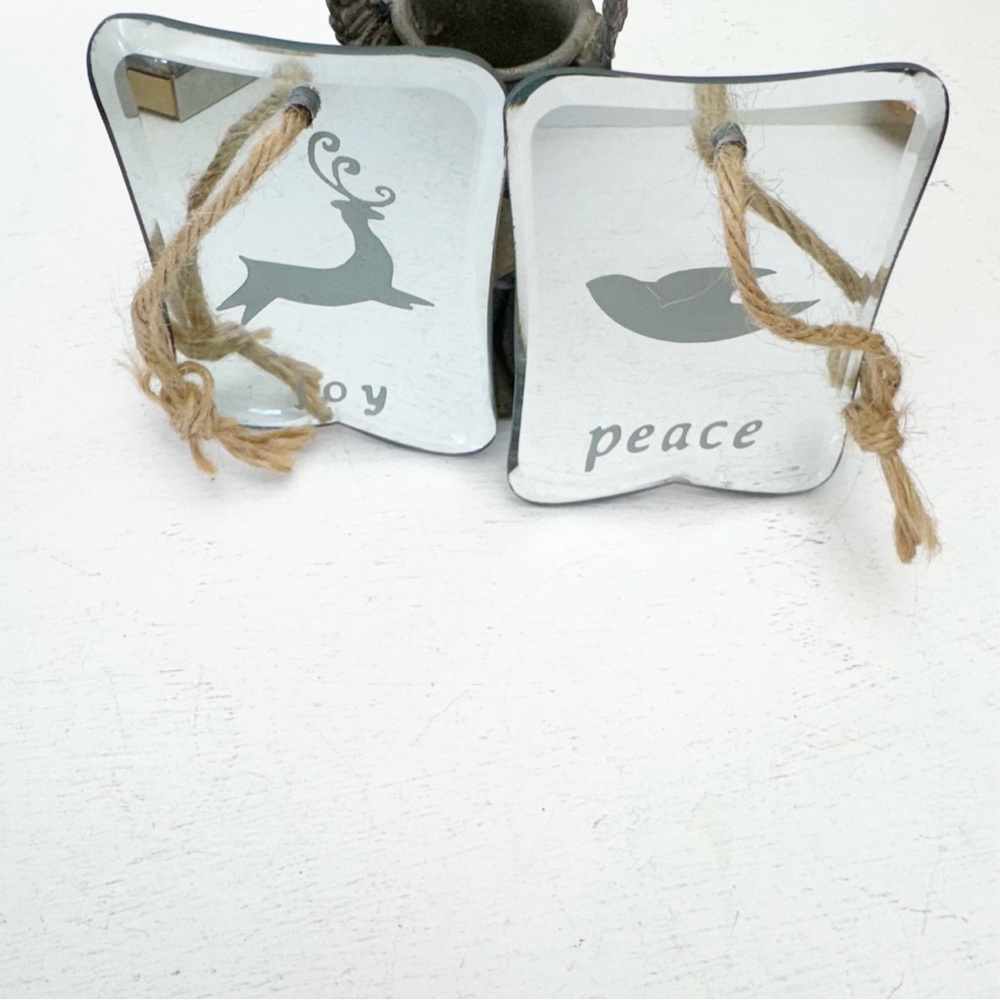 Set of Two Vintage Glass Deer Joy & Dove Peace Ornaments - Picture 4 of 11